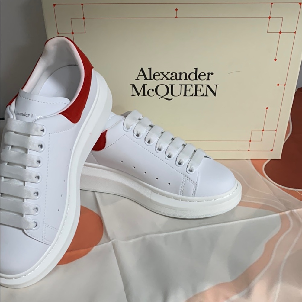 Alexander McQueen White Sneakers with Red Accents